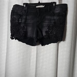 Torrid  Distressed Black Lace Jean Shorts